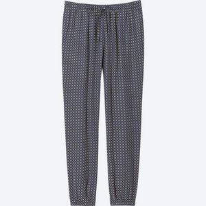 Uniqlo Navy and yellow cropped fit joggers with pockets, women's Large 100% rayo